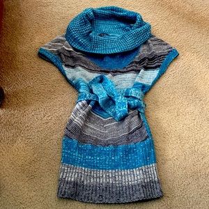 Deb Blue Striped Cowl Neck Sweater Dress